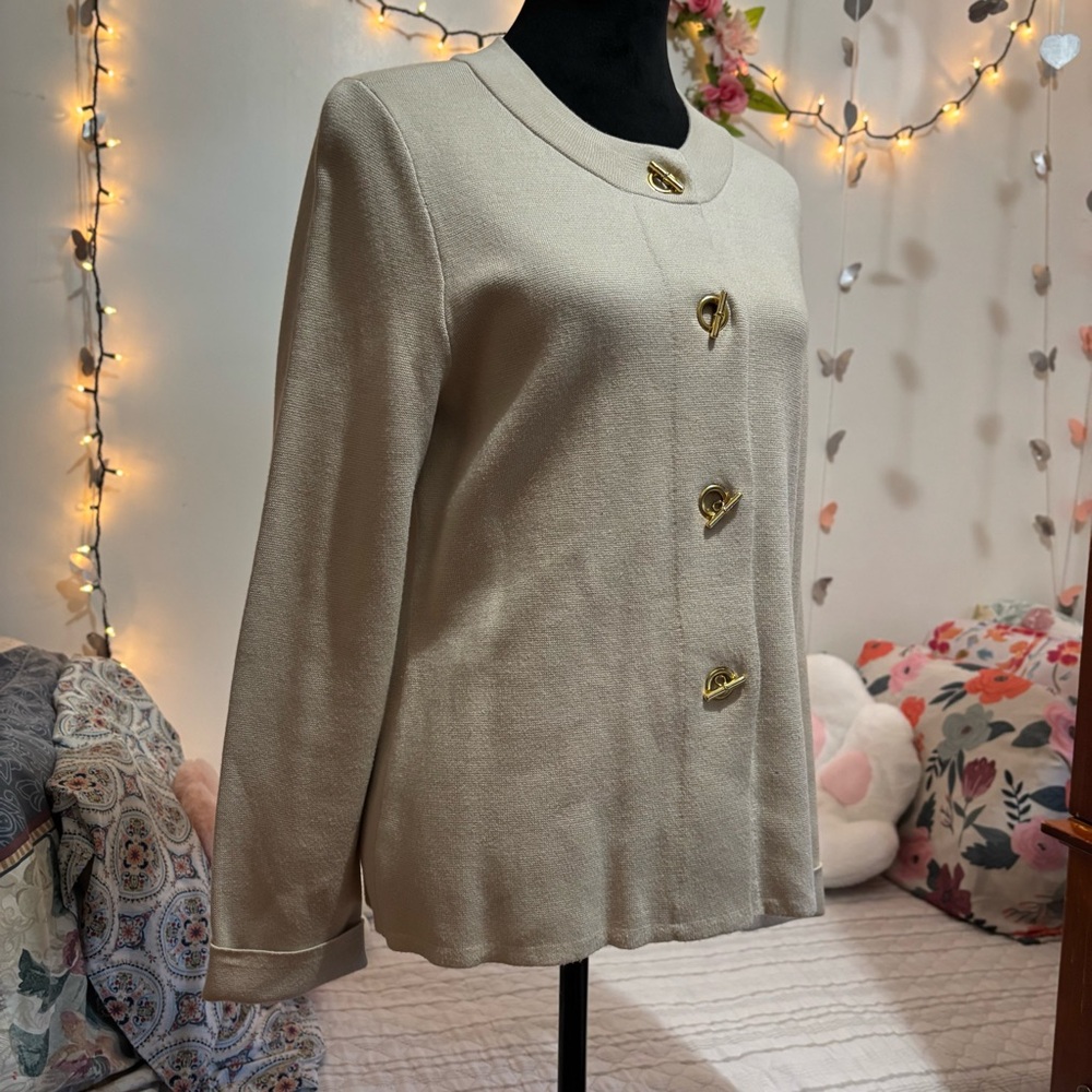 Charter Club Tan Cream Caridgan w gold buttons